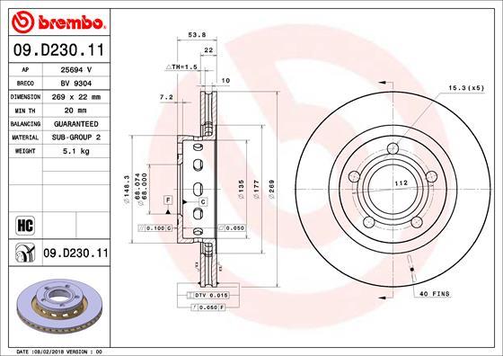 Brembo 09.D230.11 - Гальмівний диск avtolavka.club