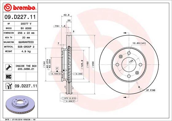 Brembo 09.D227.11 - Гальмівний диск avtolavka.club