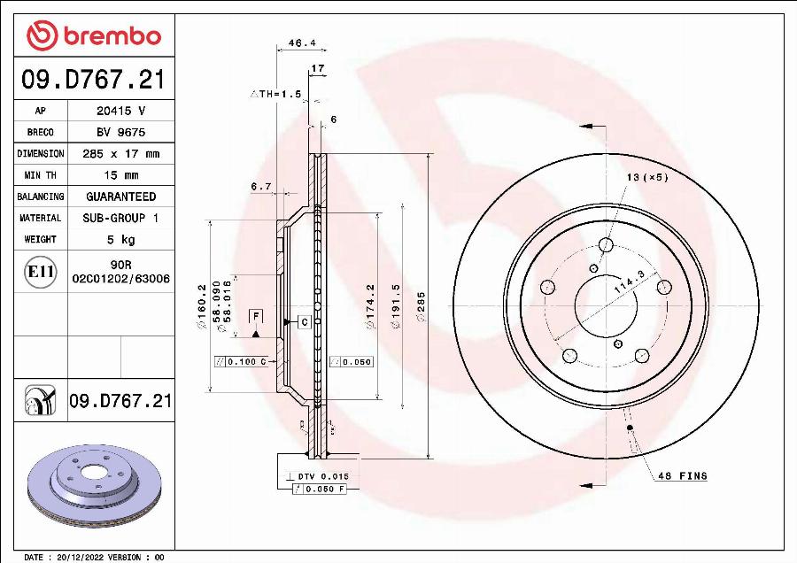 Brembo 09.D767.21 - Гальмівний диск avtolavka.club