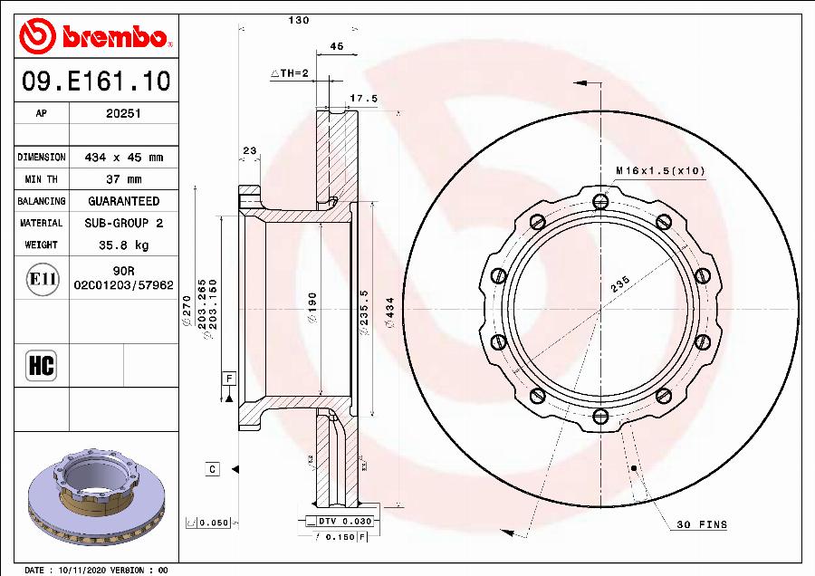 Brembo 09.E161.10 - Гальмівний диск avtolavka.club