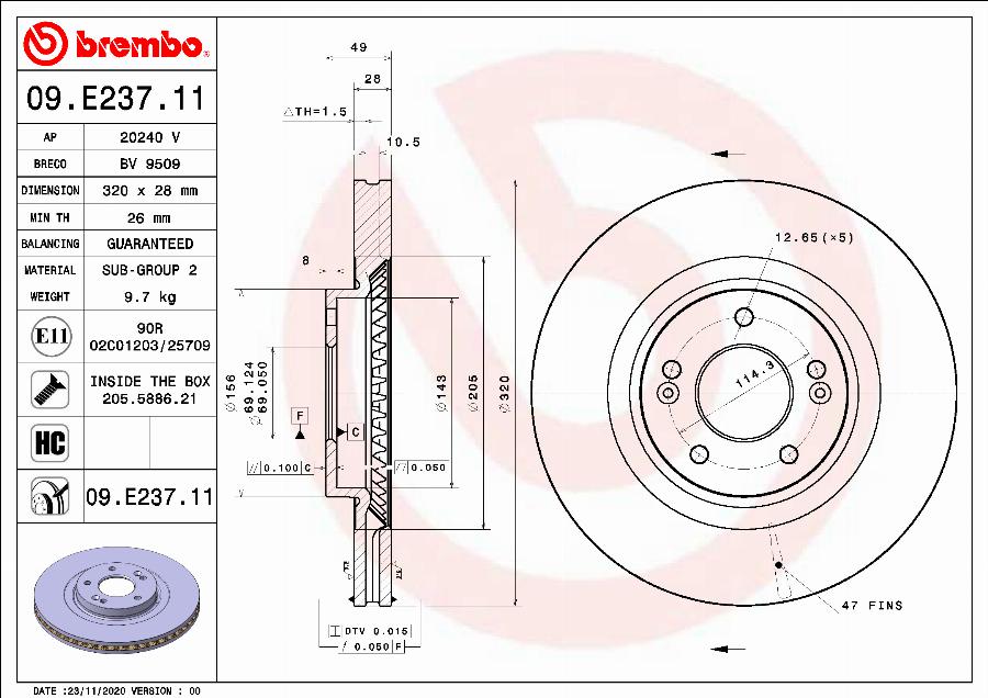 Brembo 09.E237.11 - Гальмівний диск avtolavka.club