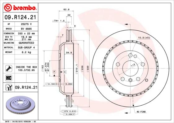 Brembo 09.R124.21 - Гальмівний диск avtolavka.club