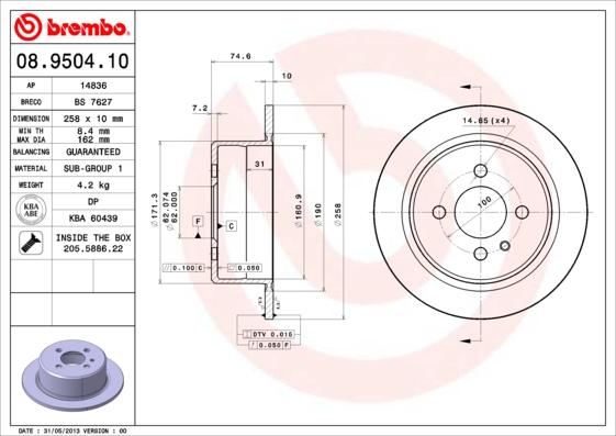 Brembo 08.9504.10 - Гальмівний диск avtolavka.club