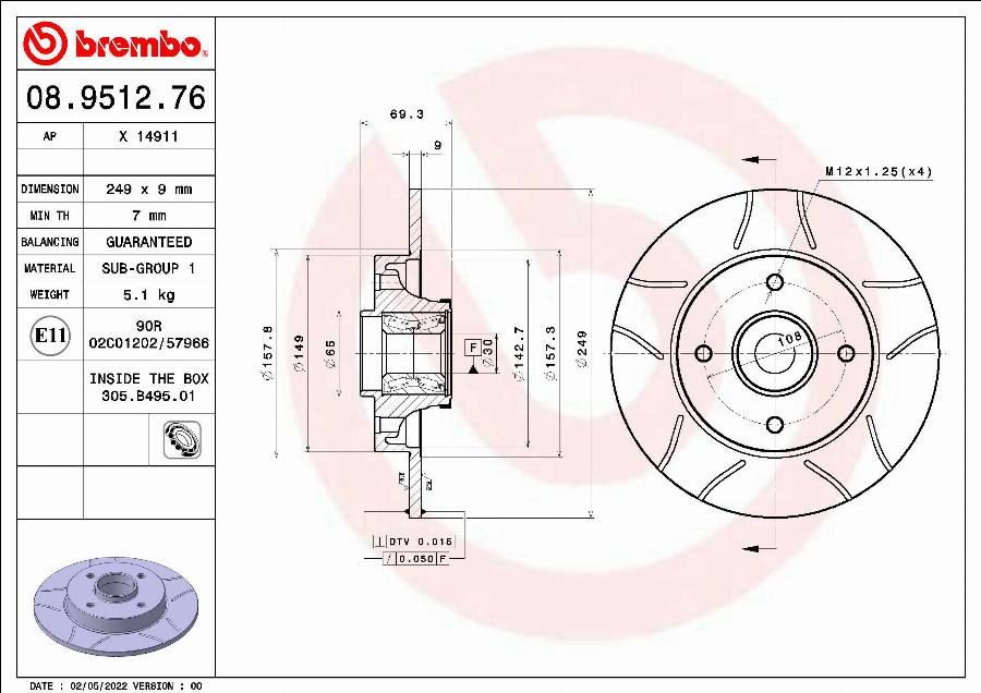 Brembo 08.9512.76 - Гальмівний диск avtolavka.club