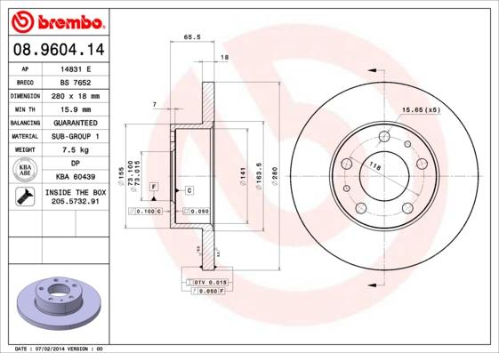 Brembo 08.9604.14 - Гальмівний диск avtolavka.club