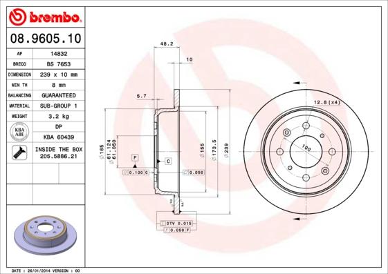 Brembo 08.9605.10 - Гальмівний диск avtolavka.club