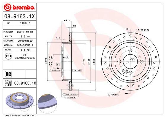 Brembo 08.9163.1X - Гальмівний диск avtolavka.club