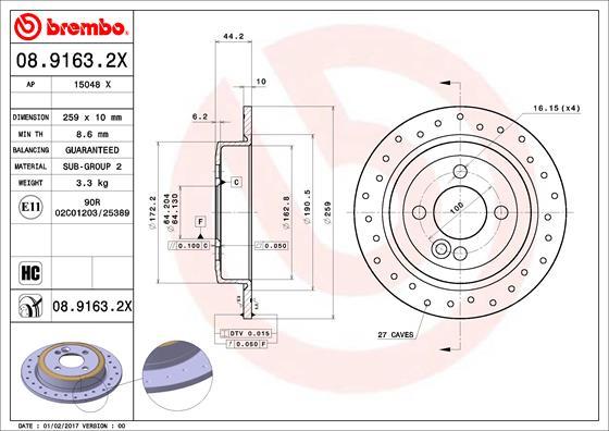 Brembo 08.9163.2X - Гальмівний диск avtolavka.club