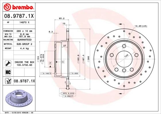 Brembo 08.9787.1X - Гальмівний диск avtolavka.club