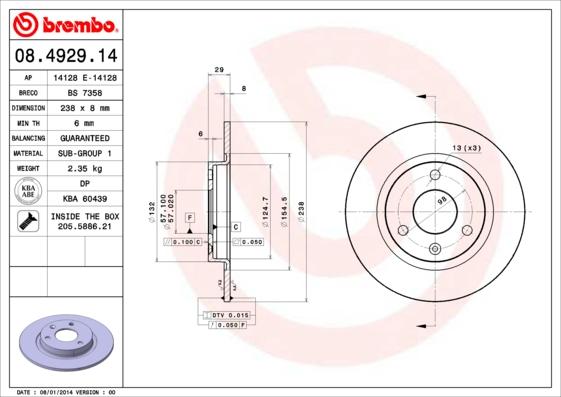 Brembo 08.4929.14 - Гальмівний диск avtolavka.club