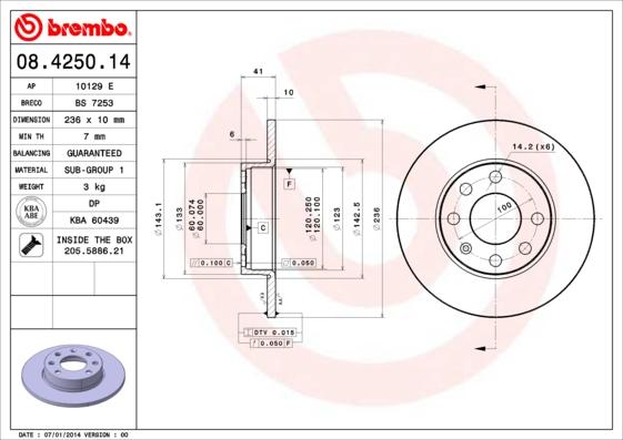 Brembo 08.4250.14 - Гальмівний диск avtolavka.club