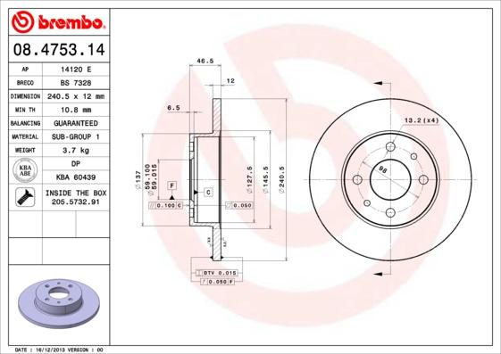 Brembo 08.4753.14 - Гальмівний диск avtolavka.club