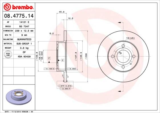 Brembo 08.4775.14 - Гальмівний диск avtolavka.club