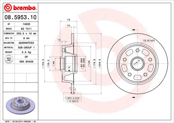 Brembo 08.5953.10 - Гальмівний диск avtolavka.club