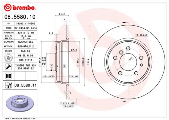 Brembo 08.5580.11 - Гальмівний диск avtolavka.club