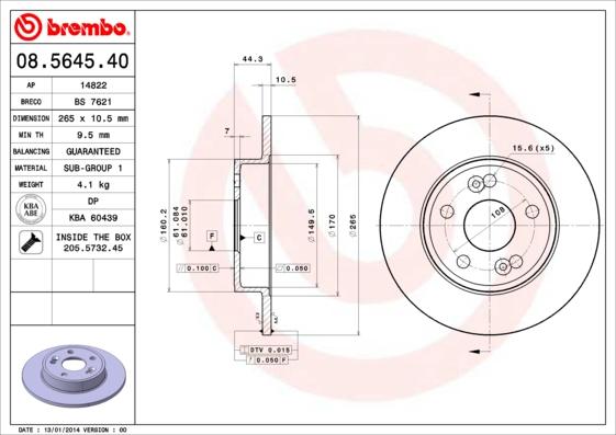 Brembo 08.5645.40 - Гальмівний диск avtolavka.club