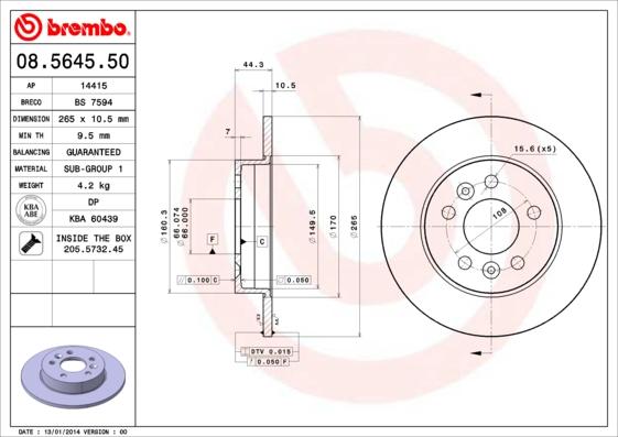 Brembo 08.5645.50 - Гальмівний диск avtolavka.club