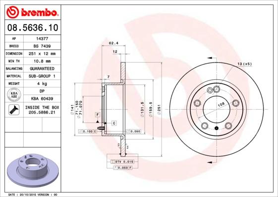 Brembo 08.5636.10 - Гальмівний диск avtolavka.club