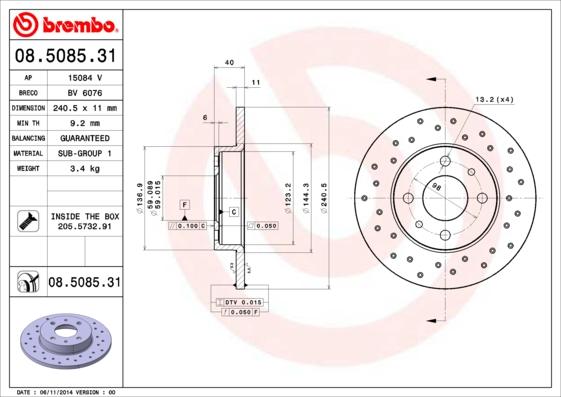 Brembo 08.5085.31 - Гальмівний диск avtolavka.club