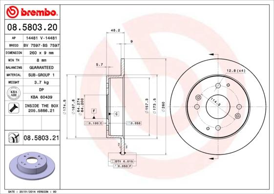 Brembo 08.5803.21 - Гальмівний диск avtolavka.club