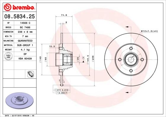 Brembo 08.5834.25 - Гальмівний диск avtolavka.club