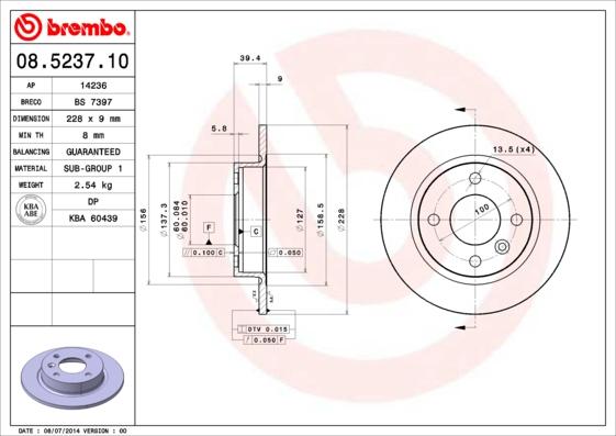 Brembo 08.5237.10 - Гальмівний диск avtolavka.club