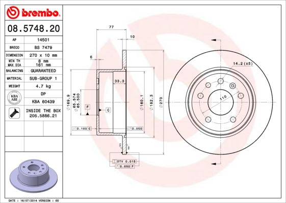 Brembo 08.5748.20 - Гальмівний диск avtolavka.club