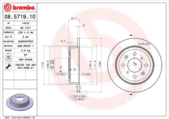 Brembo 08.5719.10 - Гальмівний диск avtolavka.club