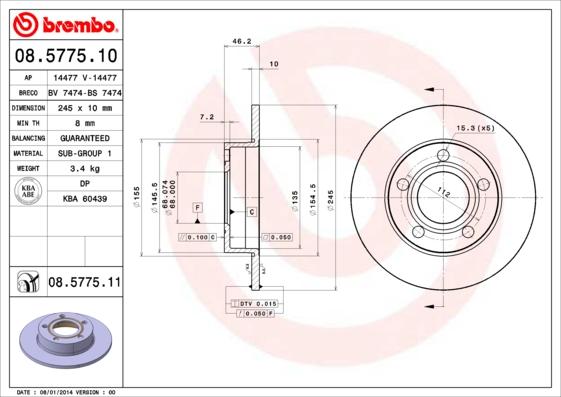 Brembo 08.5775.10 - Гальмівний диск avtolavka.club