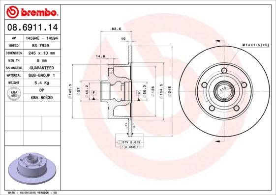 Brembo 08.6911.14 - Гальмівний диск avtolavka.club