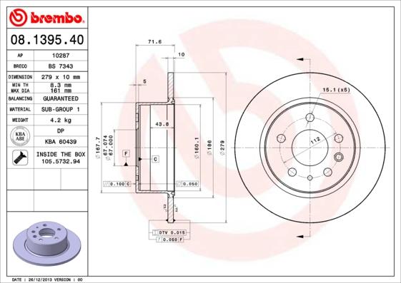 Brembo 08.1395.40 - Гальмівний диск avtolavka.club