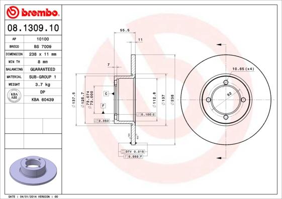 Brembo 08.1309.10 - Гальмівний диск avtolavka.club