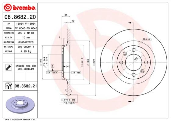 Brembo 08.8682.21 - Гальмівний диск avtolavka.club