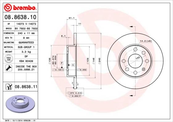 Brembo 08.8638.10 - Гальмівний диск avtolavka.club