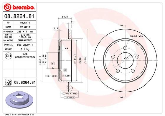 Brembo 08.8264.81 - Гальмівний диск avtolavka.club