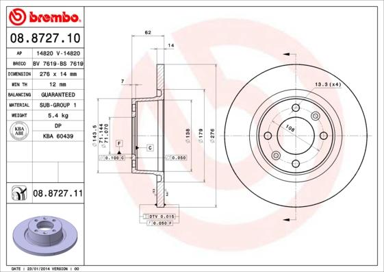 Brembo 08.8727.10 - Гальмівний диск avtolavka.club