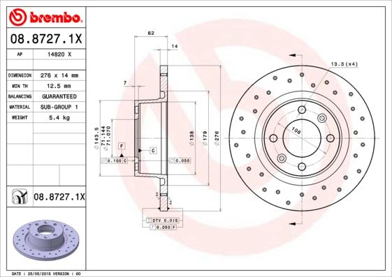 Brembo 08.8727.1X - Гальмівний диск avtolavka.club