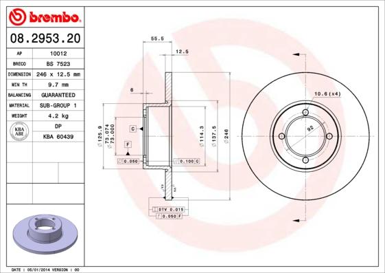 Brembo 08.2953.20 - Гальмівний диск avtolavka.club