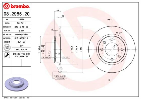 Brembo 08.2985.20 - Гальмівний диск avtolavka.club