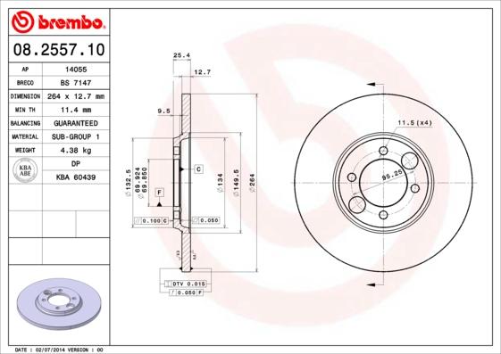 Brembo 08.2557.10 - Гальмівний диск avtolavka.club