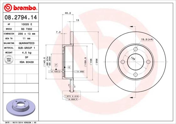 Brembo 08.2794.14 - Гальмівний диск avtolavka.club