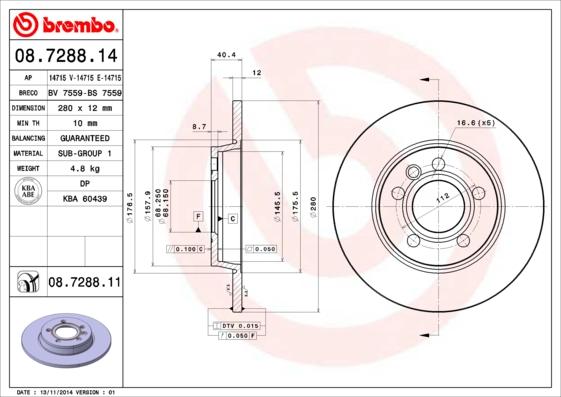 Brembo 08.7288.14 - Гальмівний диск avtolavka.club