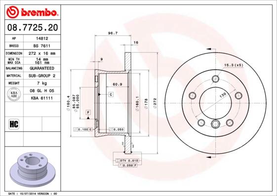 Brembo 08.7725.20 - Гальмівний диск avtolavka.club