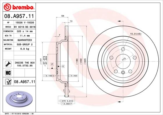 Brembo 08.A957.11 - Гальмівний диск avtolavka.club