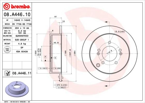 Brembo 08.A446.10 - Гальмівний диск avtolavka.club