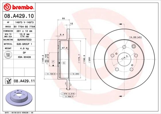 Brembo 08.A429.11 - Гальмівний диск avtolavka.club