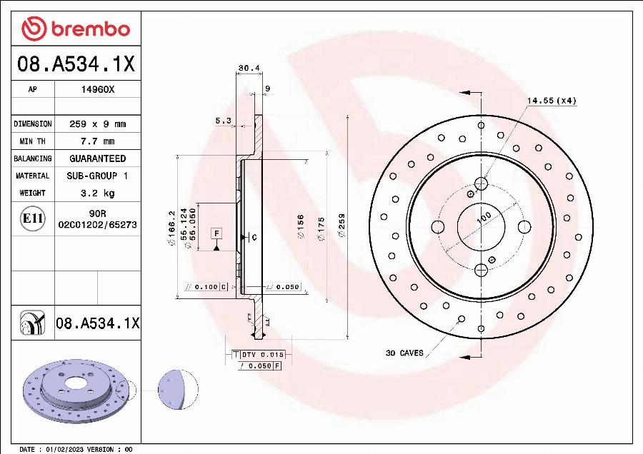 Brembo 08.A534.1X - Гальмівний диск avtolavka.club