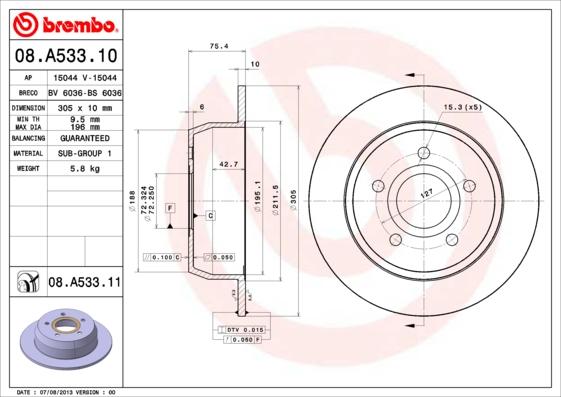 Brembo 08.A533.11 - Гальмівний диск avtolavka.club