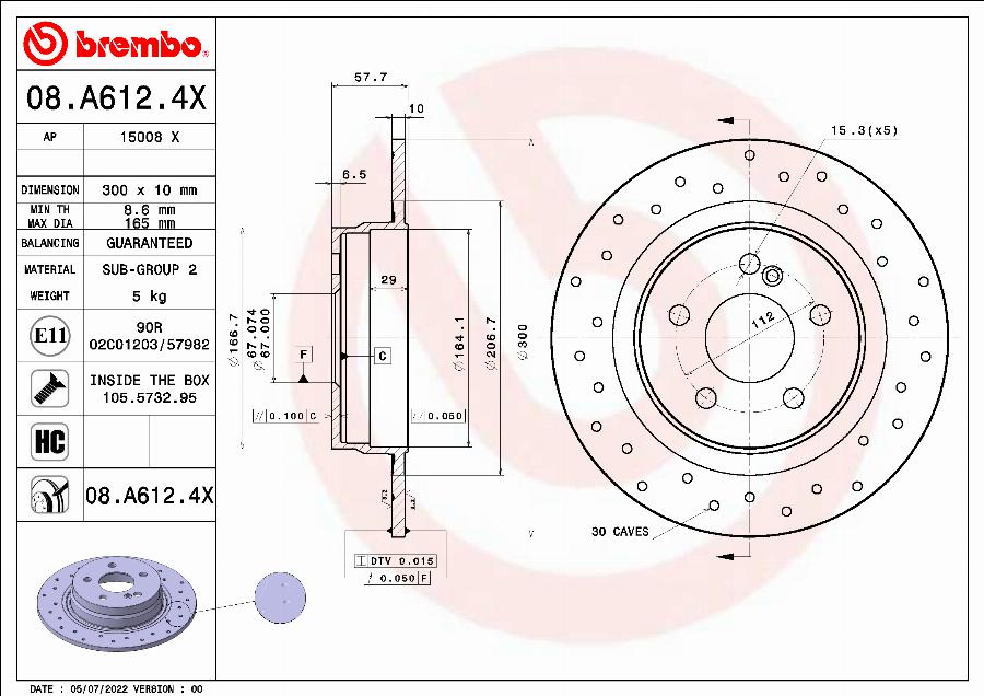 Brembo 08.A612.4X - Гальмівний диск avtolavka.club