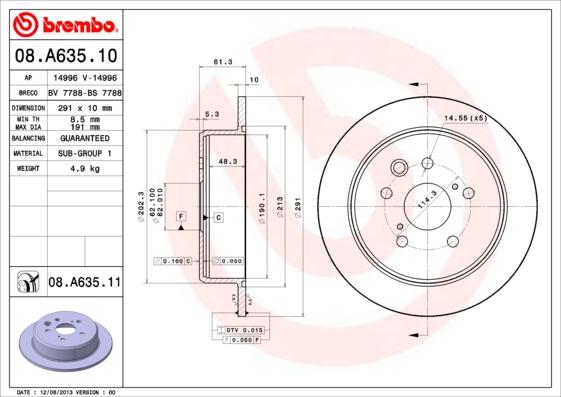 Brembo 08.A635.11 - Гальмівний диск avtolavka.club